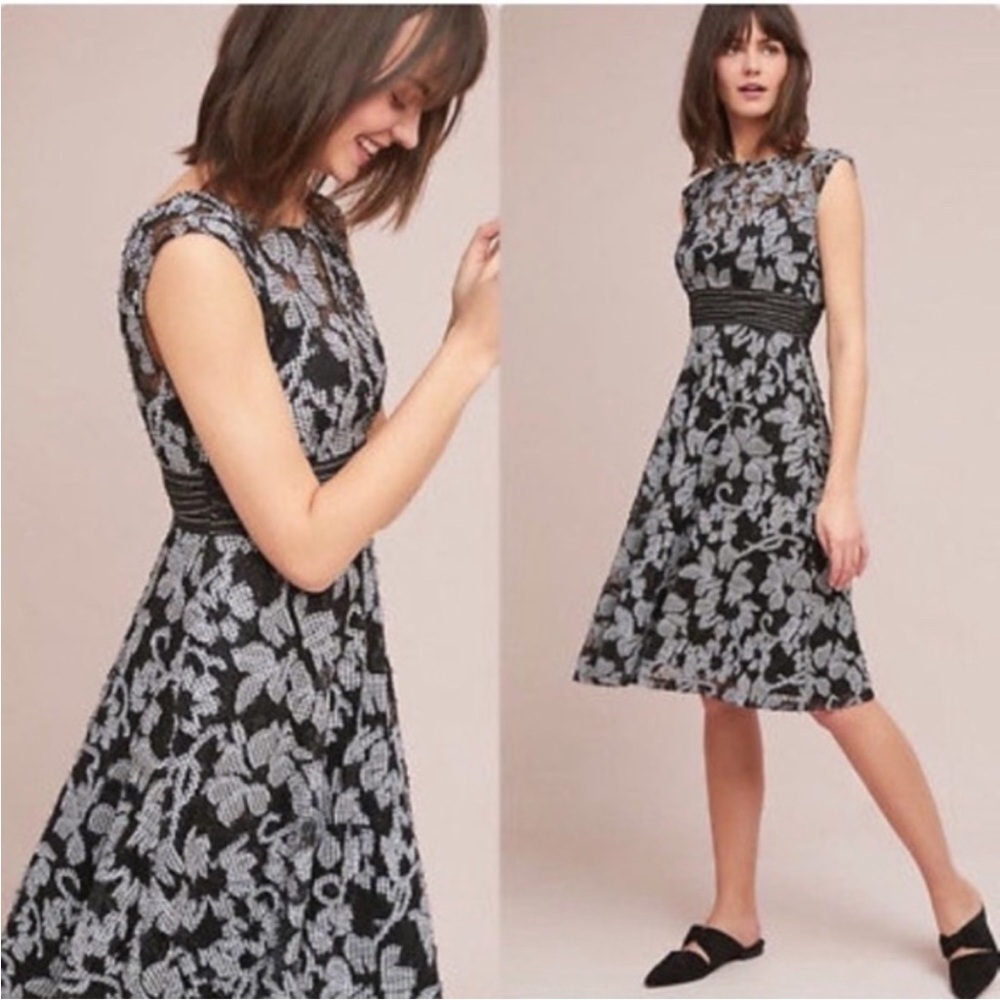 EUC Anthropologie Moulinette Soueur Floral Cut Outs Embroidered onto Lace Dress